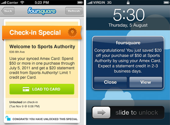 Foursquare ofrecerá descuentos especiales a los usuarios de tarjetas Visa y MasterCard