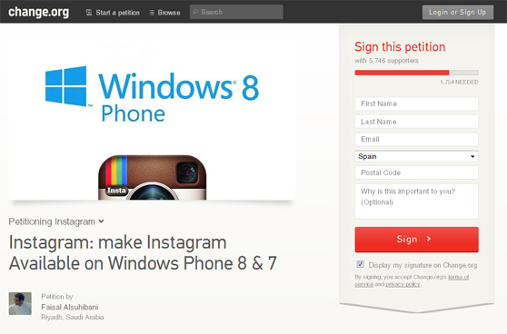 Una campaña en Change.org solicita a Instagram que se acuerde de Windows Phone
