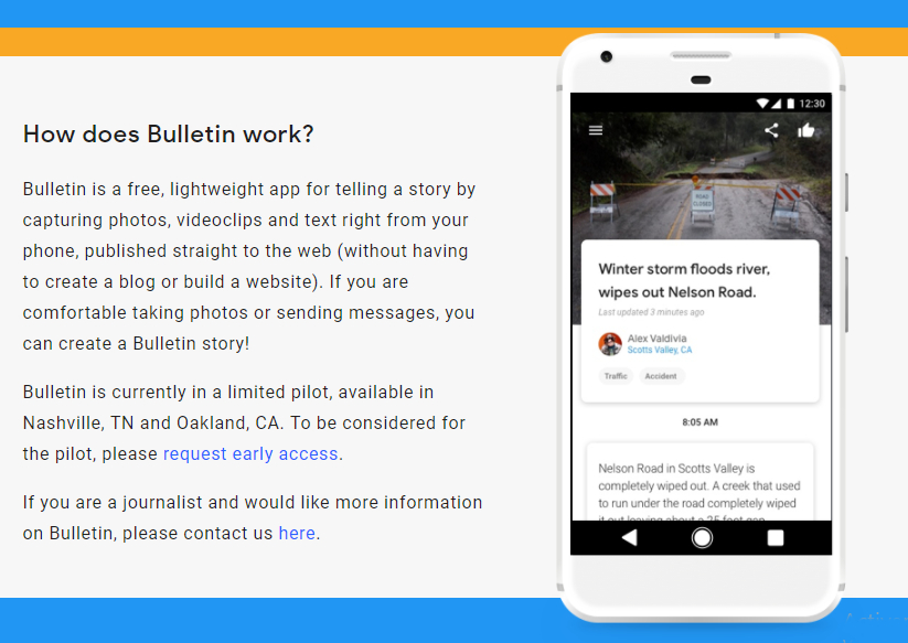 Google lanza Bulletin, una app con la que cualquiera puede convertirse en reportero