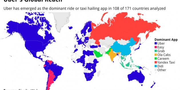 Uber ya es la app de taxis más usada en 108 países