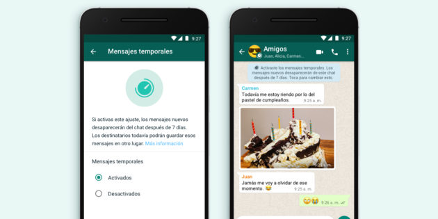 Los mensajes temporales de WhatsApp ya están disponibles en España