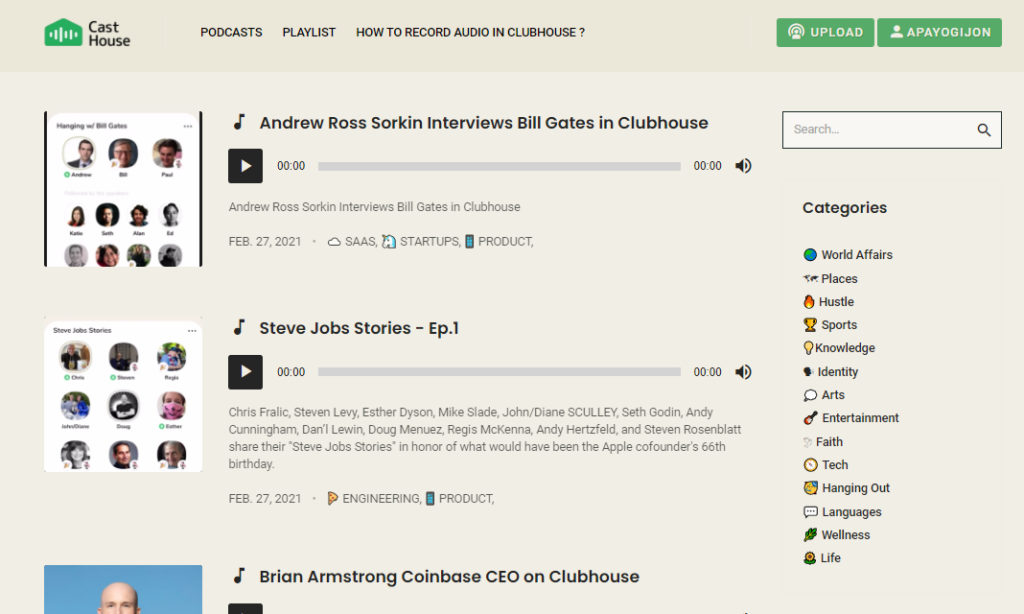 CastHouse te permite encontrar las mejores salas de Clubhouse en podcast y compartir tus grabaciones
