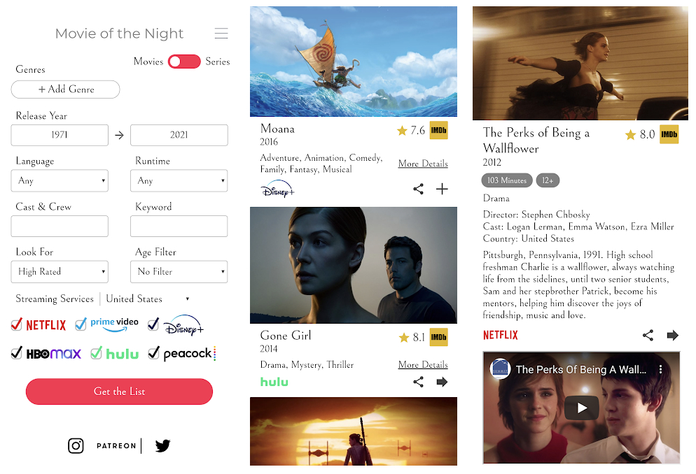Movie of The Night, la app que te dice qué peli o serie ver esta noche según distintos filtros