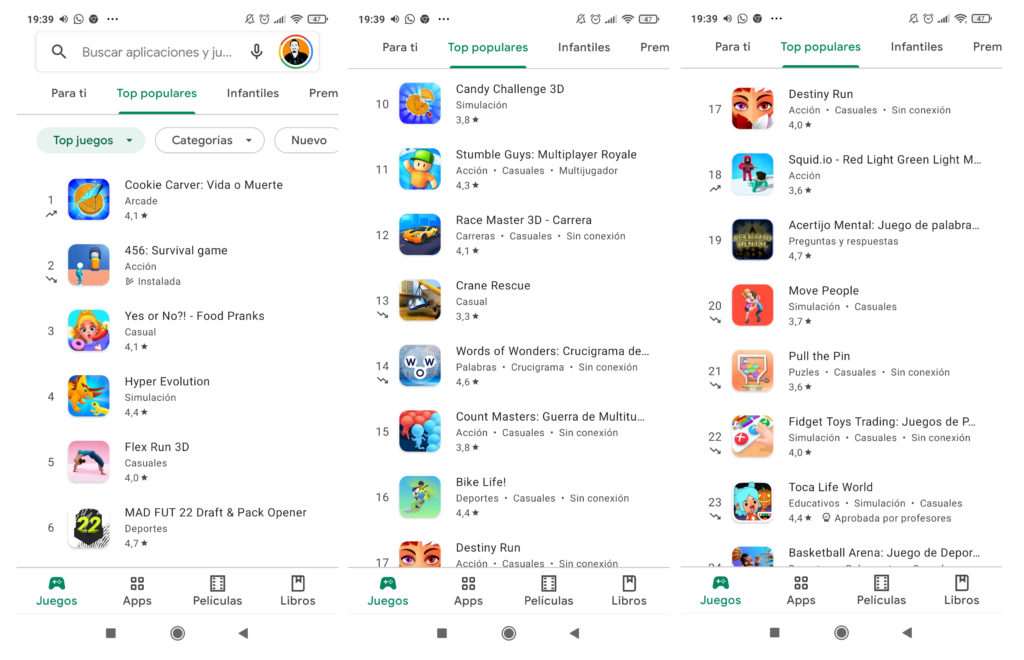 Los 'juegos del calamar' dominan el top 10 de mobile games gratuitos de Google Play