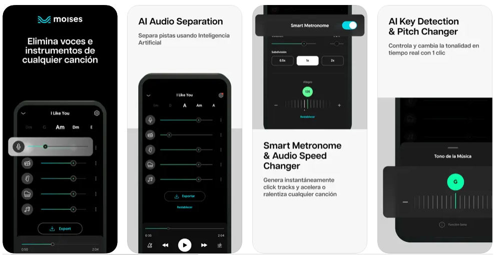 Moises, una app que usa IA para eliminar instrumentos y voces de canciones