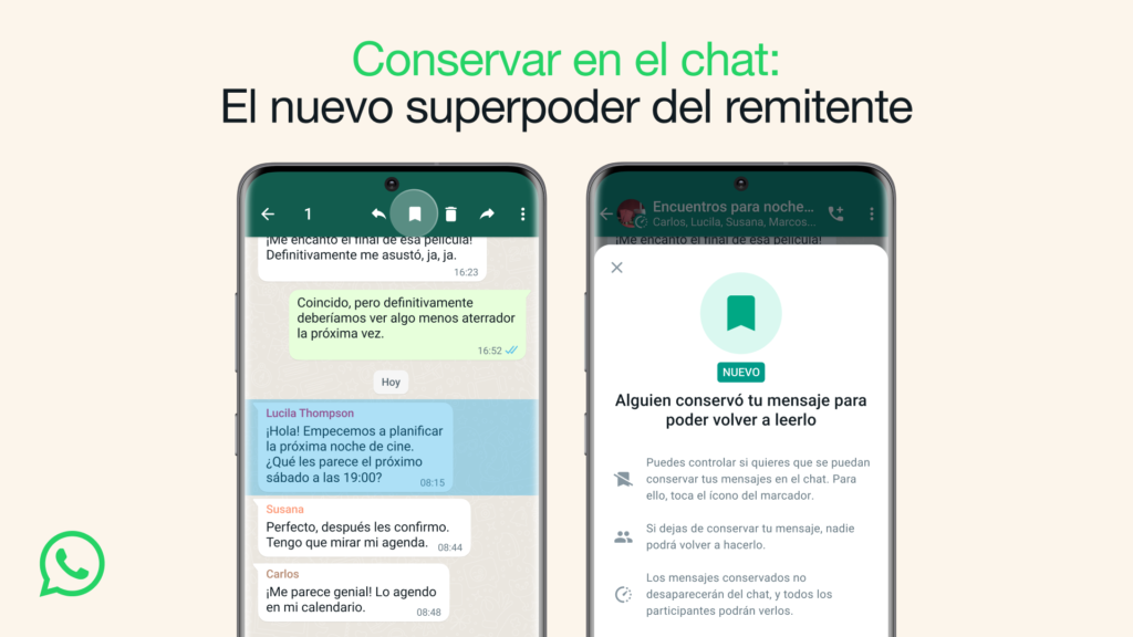 WhatsApp incorpora la función Conservar en el chat