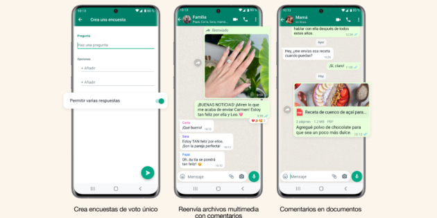 WhatsApp habilita los comentarios en el reenvío de archivos multimedia y envío de documentos