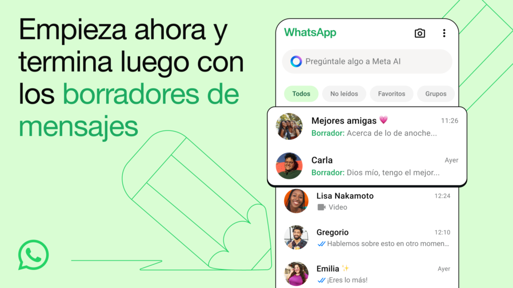 WhatsApp introduce los borradores de mensajes