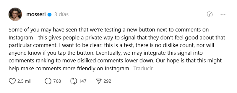 Instagram pronto tendrá un botón de No me gusta, aunque no será como esperas