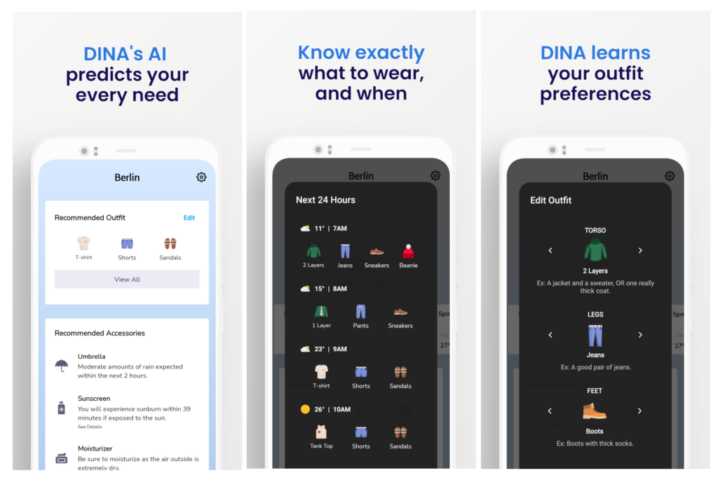 DINA, la app del tiempo que te aconseja qué ropa llevar