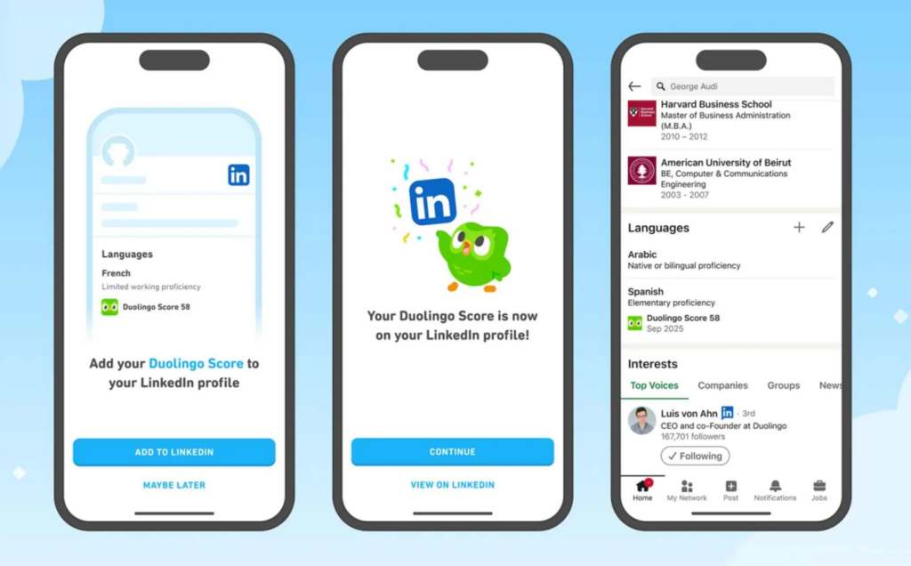 ¿Horas dándole caña a Duolingo? Ahora podrás enseñarlas en tu perfil de LinkedIn