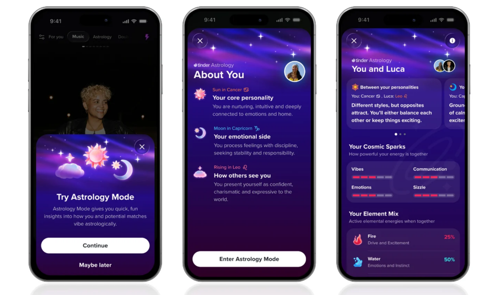 Tinder introduce astrología, citas por vídeo y recomendaciones con IA en su app
