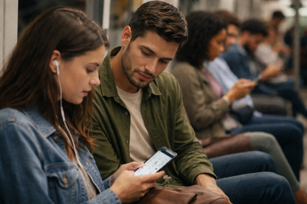 El 58% de los españoles mira pantallas ajenas en público, según un estudio